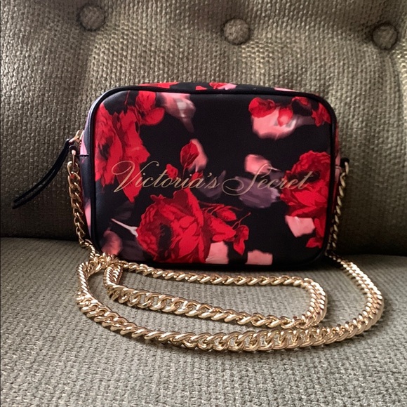 Victoria's Secret Handbags - Victoria's Secret Black and Red Floral Crossbody Bag